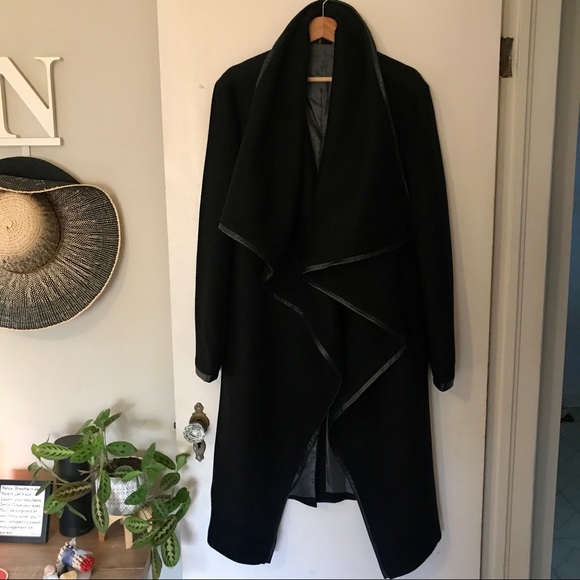 Custom Designed & Tailored Wool / Leather Coat, Size L - Picture 7 of 14
